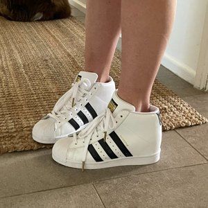 adidas Original Black & White Leather Superstar UP Wedge Hightop Sneakers 8.5